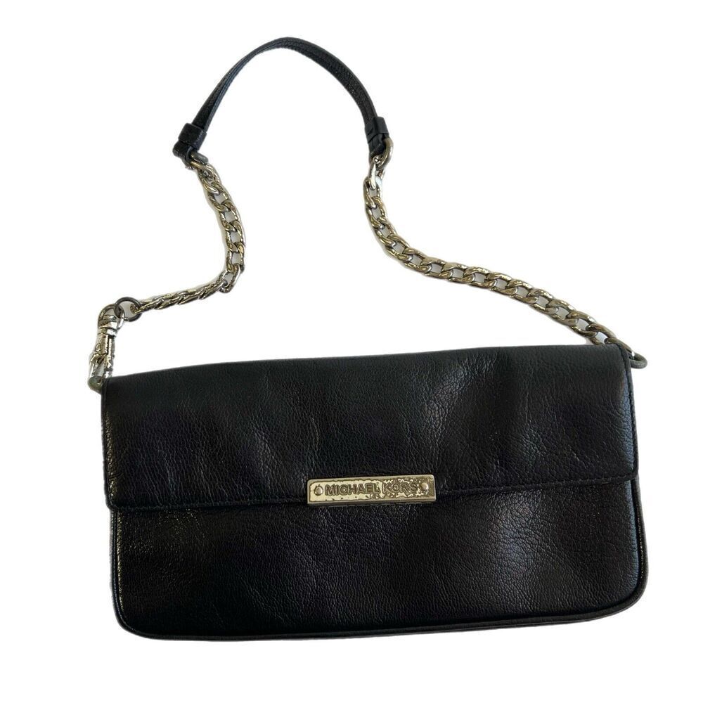 Michael Kors Leather Mini Bag Black Silver Chain Shoulder Or Clutch